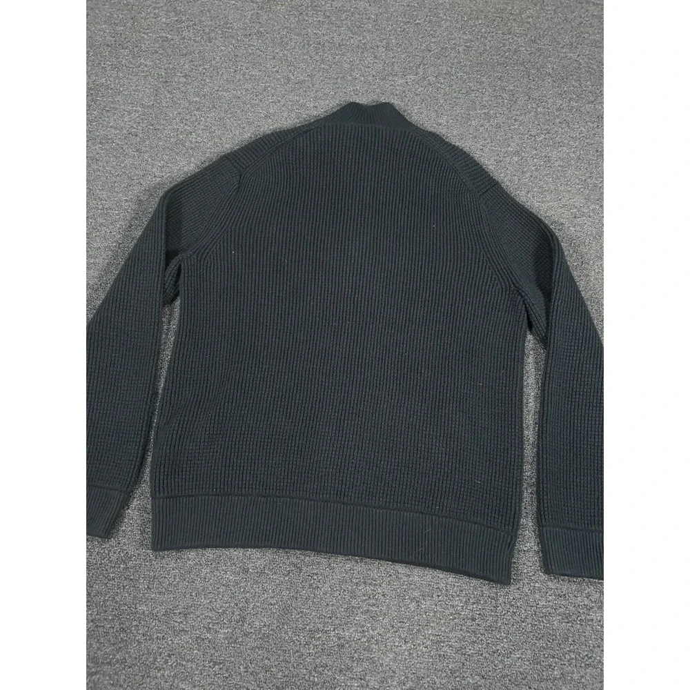New Banana Republic Sweater Men's XL Black Chunky Knit Cotton Slub Zip Preppy